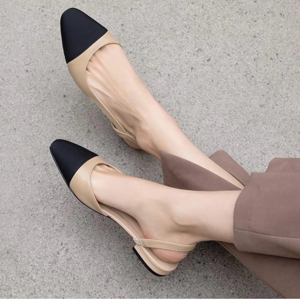 Elegant Beige and Black Women's Slingback Flats